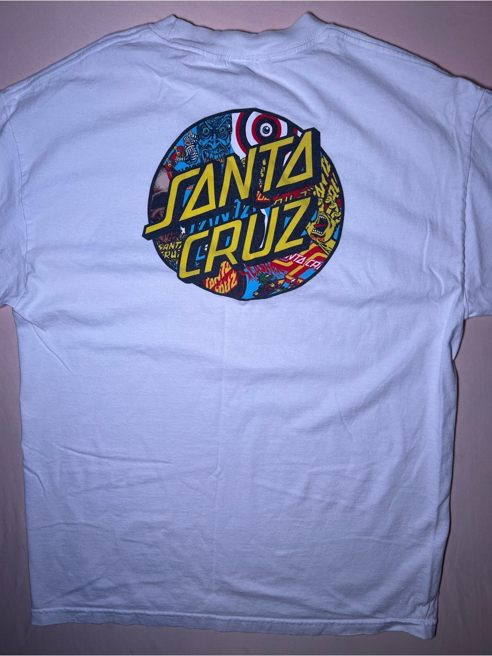 Santa Cruz White Graphic Tee with Yellow Logo